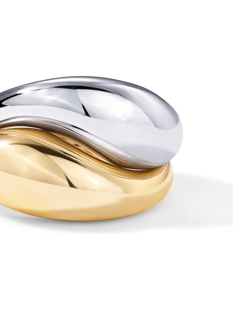 14k Gold Plated Mixed Metal Chunky Two Tone Wavy Dome Rings Pack For Women | Sta